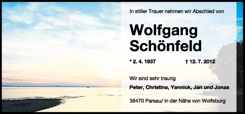 Traueranzeigen von Wolfgang Schönfeld nordwest trauer de