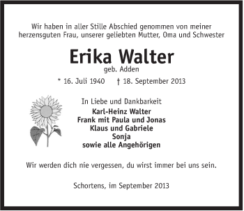 Traueranzeigen Von Erika Walter Nordwest Trauer De