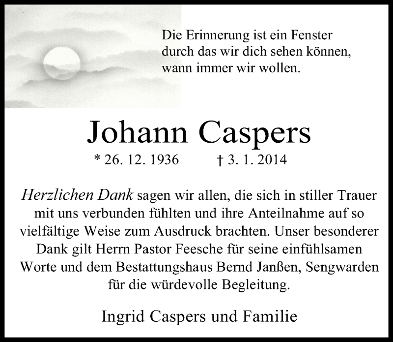 Traueranzeigen Von Johann Caspers Nordwest Trauer De