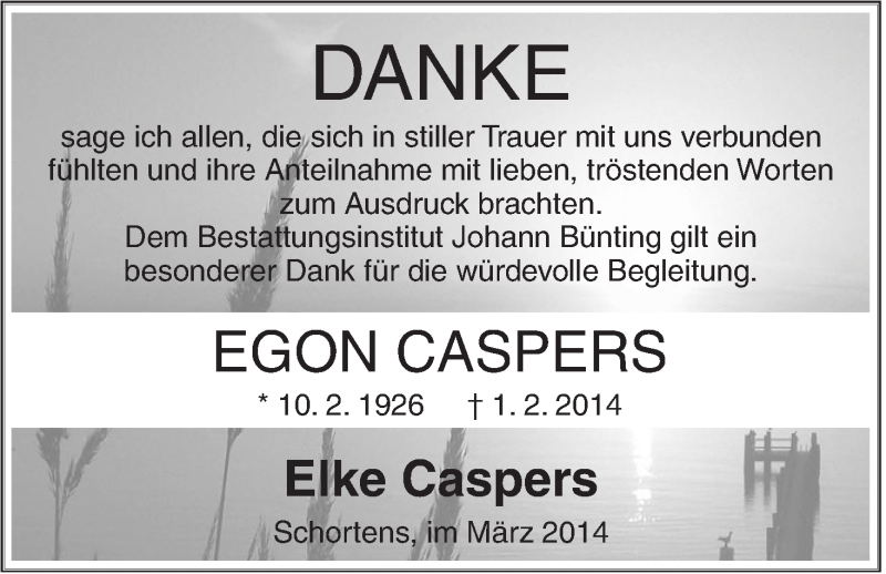 Traueranzeigen Von Egon Caspers Nordwest Trauer De