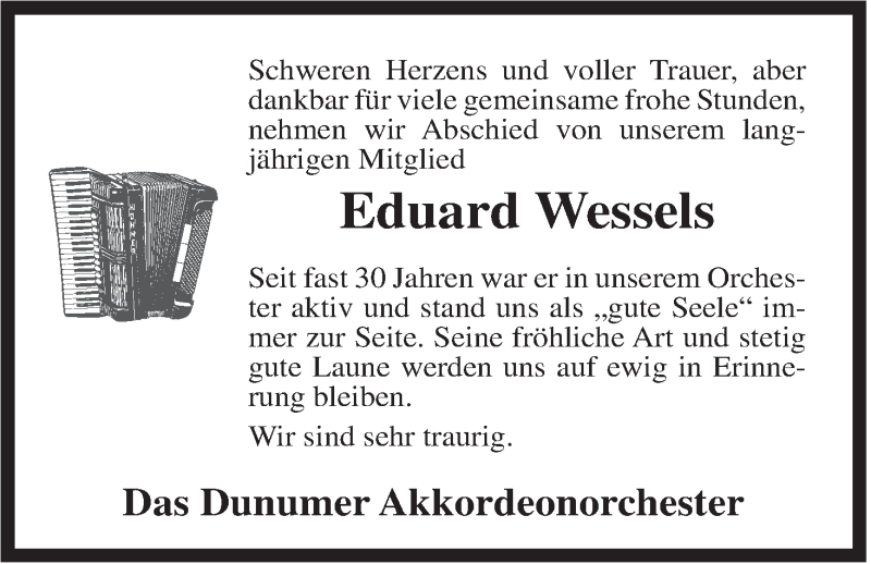 Traueranzeigen Von Eduard Wessels Nordwest Trauer De