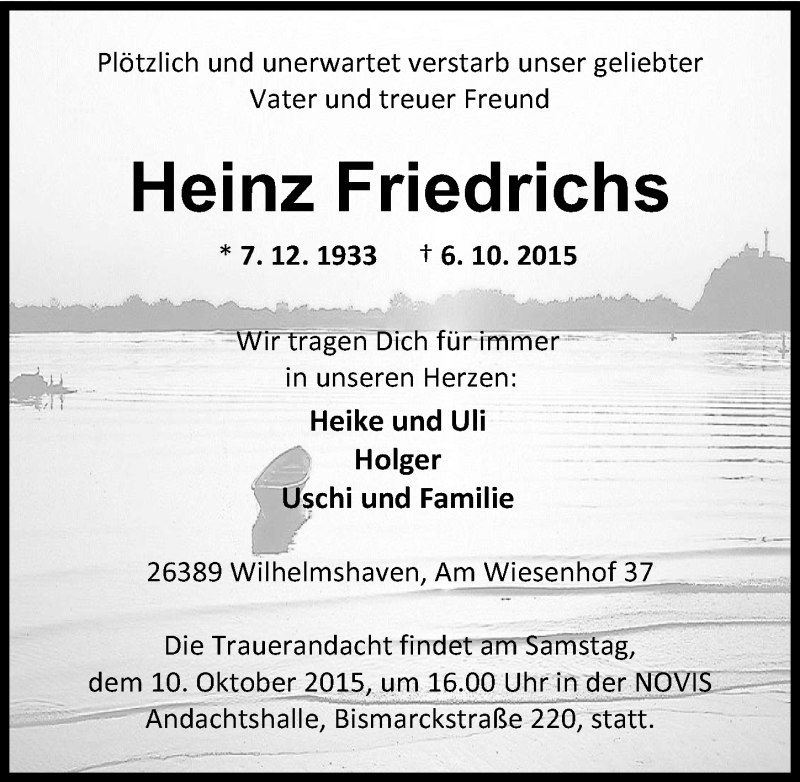 Traueranzeigen Von Heinz Friedrichs Nordwest Trauer De