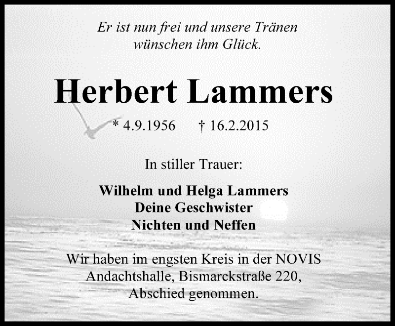 Traueranzeigen Von Herbert Lammers Nordwest Trauer De