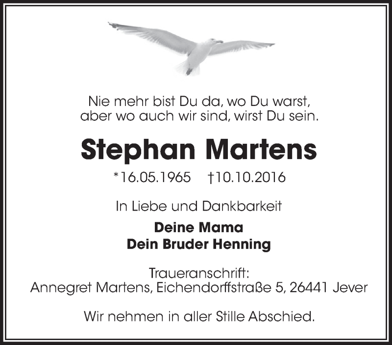 Traueranzeigen Von Stephan Martens Nordwest Trauer De