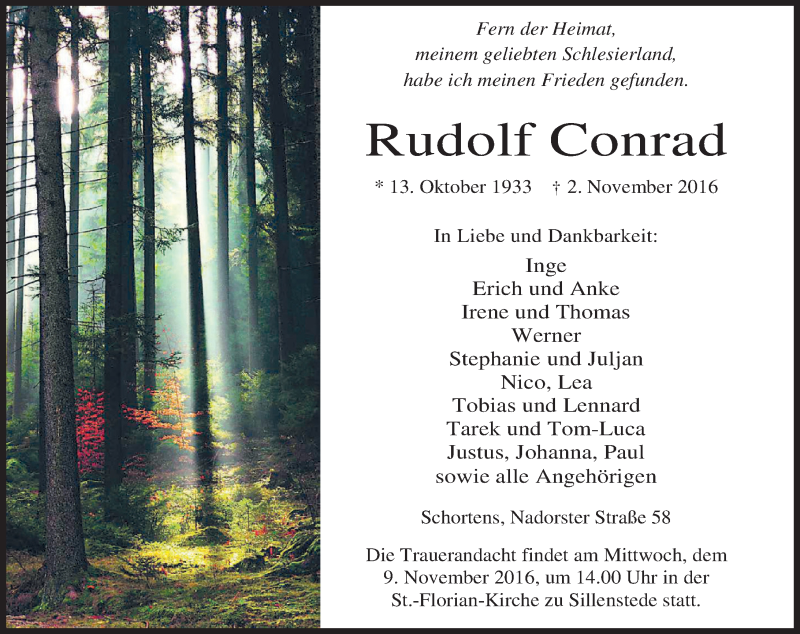 Traueranzeigen Von Rudolf Conrad Nordwest Trauer De