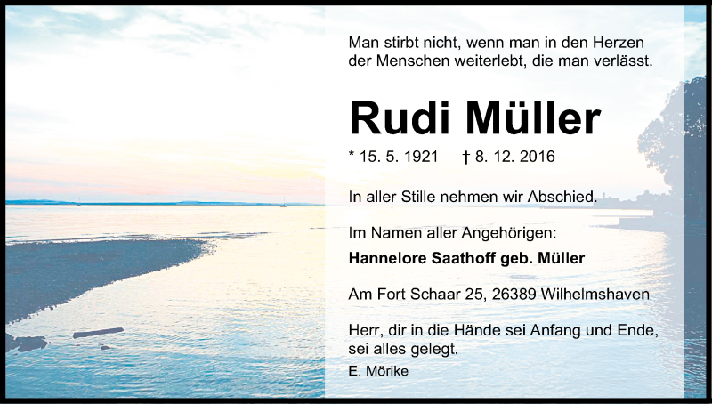 Traueranzeigen Von Rudi M Ller Nordwest Trauer De