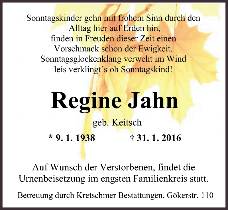 Traueranzeigen Von Regine Jahn Nordwest Trauer De