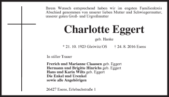 Traueranzeigen Von Charlotte Eggert Nordwest Trauer De