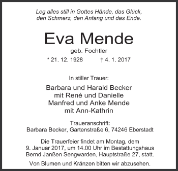 Traueranzeigen Von Eva Mende Nordwest Trauer De