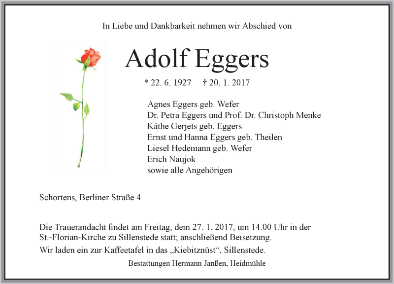 Traueranzeigen Von Adolf Eggers Nordwest Trauer De