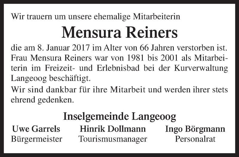 Traueranzeigen Von Mensura Reiners Nordwest Trauer De