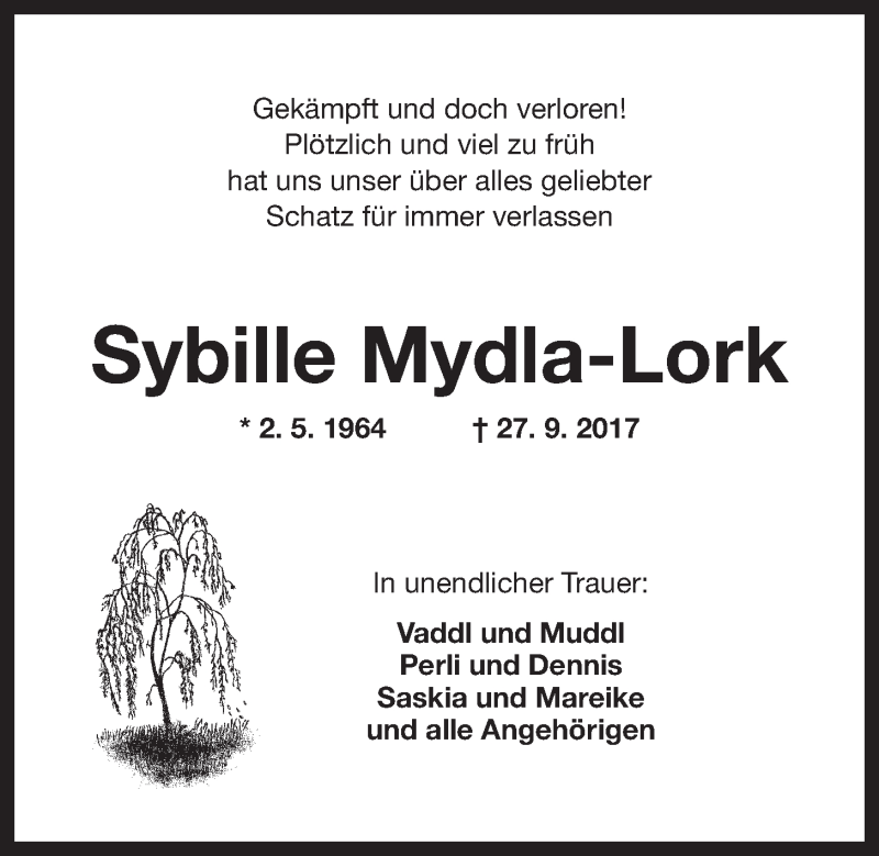 Traueranzeigen Von Sybille Mydla Lork Nordwest Trauer De