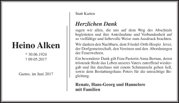 Traueranzeige von Heino Alken von Rhein-Zeitung