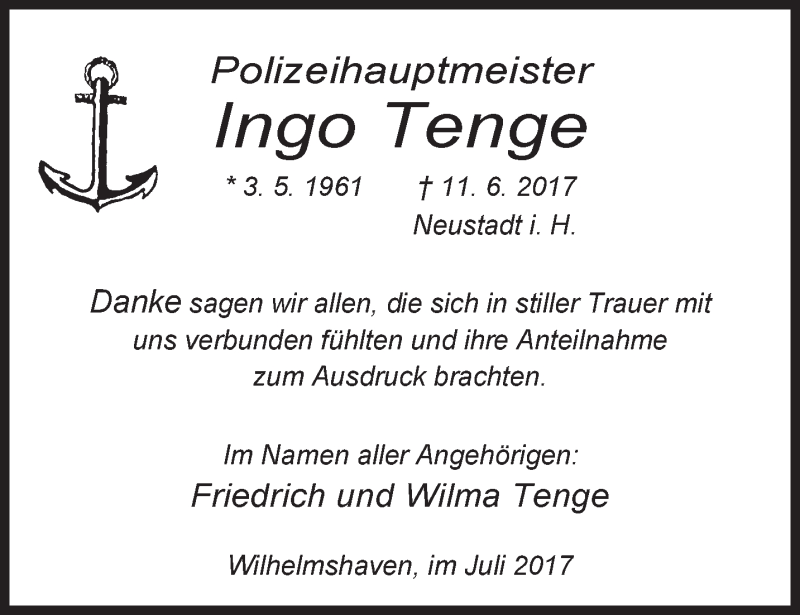 Traueranzeigen Von Ingo Tenge Nordwest Trauer De