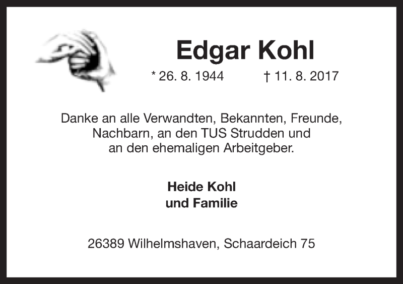 Traueranzeigen Von Edgar Kohl Nordwest Trauer De