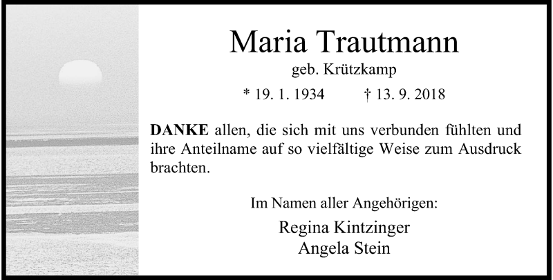 Traueranzeigen Von Maria Trautmann Nordwest Trauer De