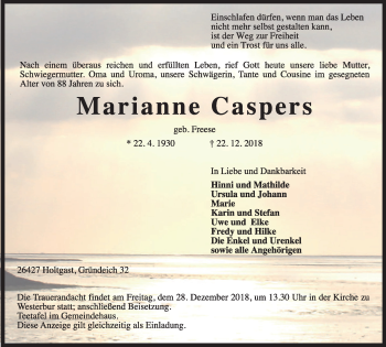 Traueranzeigen Von Marianne Caspers Nordwest Trauer De