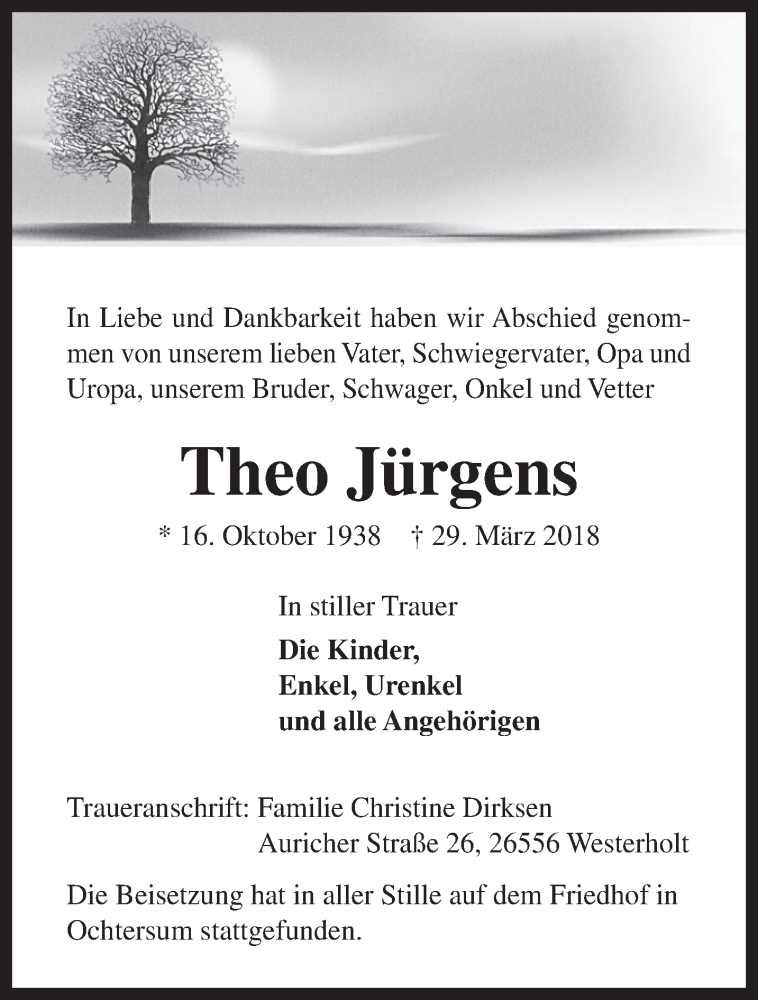 Traueranzeigen Von Theo J Rgens Nordwest Trauer De