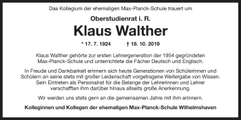 Traueranzeigen Von Klaus Walther Nordwest Trauer De