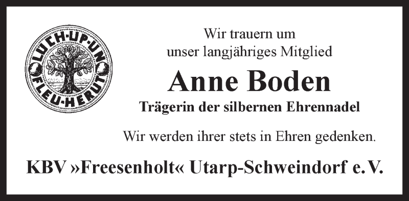 Traueranzeigen Von Anne Boden Nordwest Trauer De