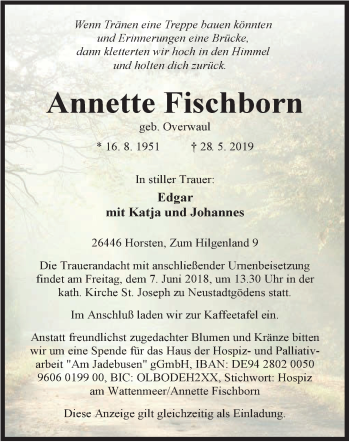 Traueranzeigen Von Annette Fischborn Nordwest Trauer De