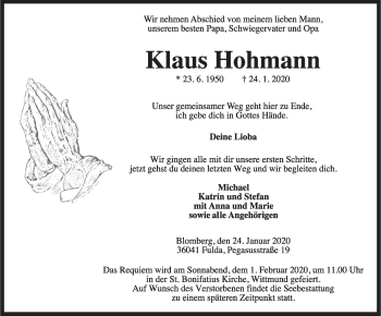 Traueranzeigen Von Klaus Hohmann Nordwest Trauer De