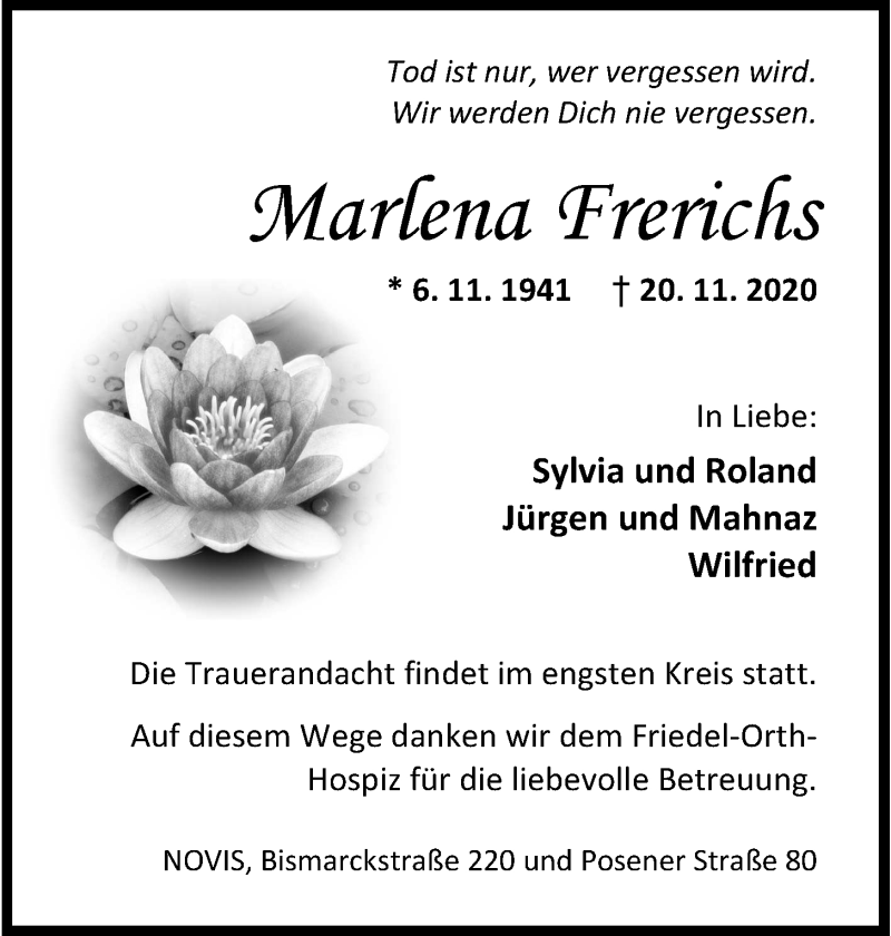 Traueranzeigen Von Marlena Frerichs Nordwest Trauer De