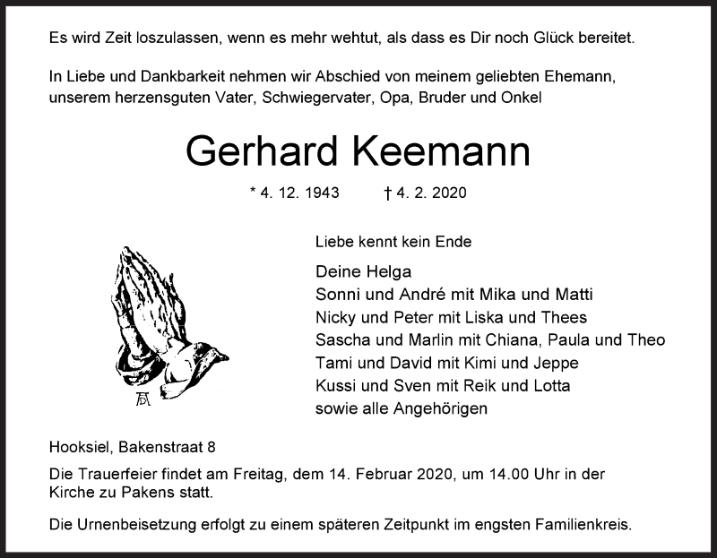 Traueranzeigen Von Gerhard Keemann Nordwest Trauer De