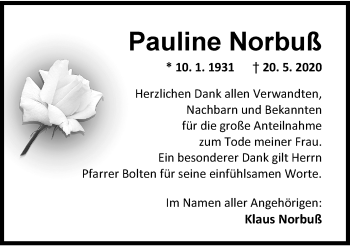 Traueranzeige von Pauline Norbuß von Wilhelmshavener Zeitung