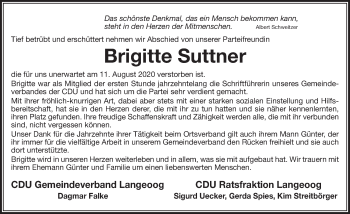 Traueranzeigen Von Brigitte Suttner Nordwest Trauer De