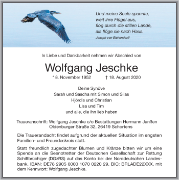 Traueranzeigen Von Wolfgang Jeschke Nordwest Trauer De