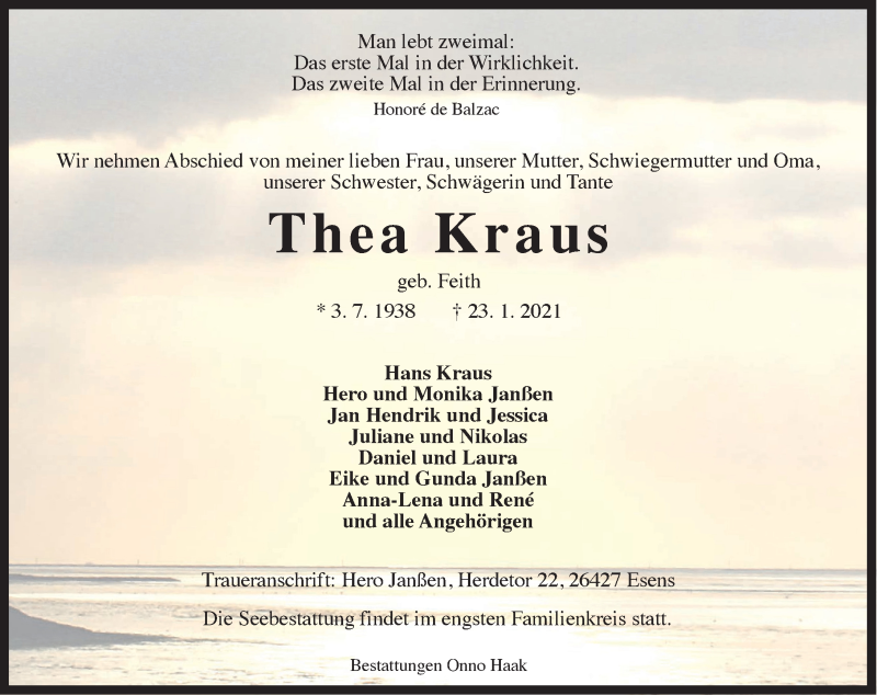 Traueranzeigen Von Thea Kraus Nordwest Trauer De