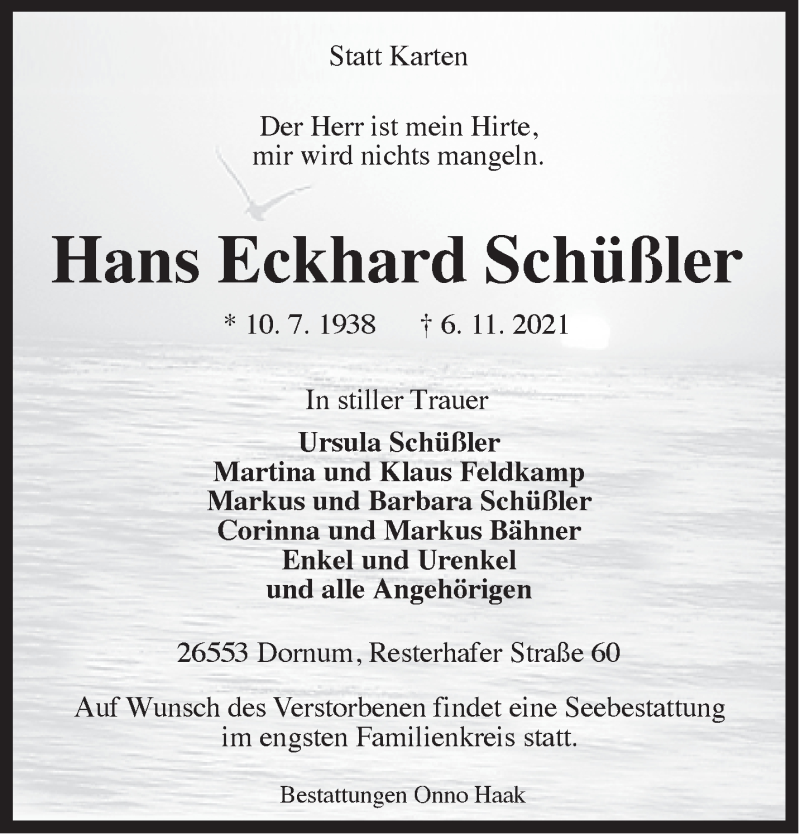 Traueranzeigen von Hans Eckhard Schüßler nordwest trauer de