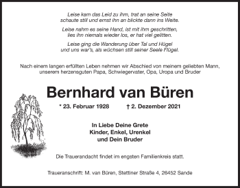 Traueranzeigen Von Bernhard Van B Ren Nordwest Trauer De