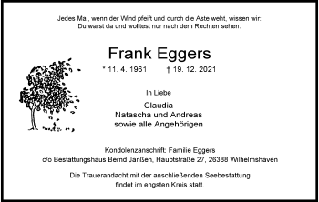 Traueranzeigen Von Frank Eggers Nordwest Trauer De