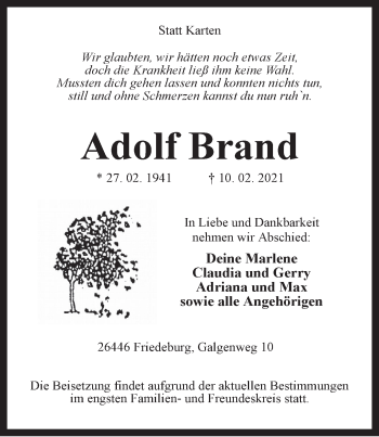 Traueranzeigen Von Adolf Brand Nordwest Trauer De