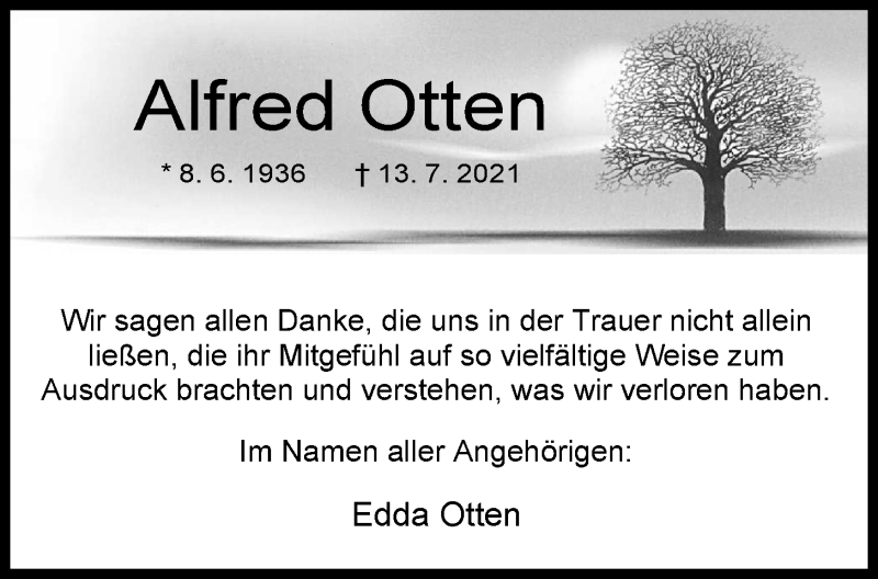 Traueranzeigen Von Alfred Otten Nordwest Trauer De