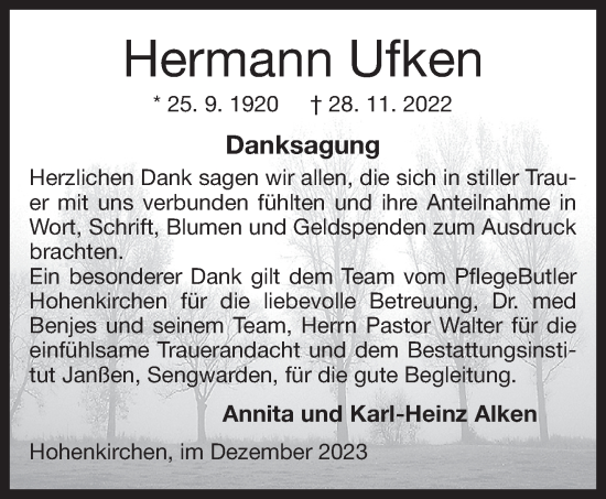 Traueranzeigen Von Hermann Ufken Nordwest Trauer De