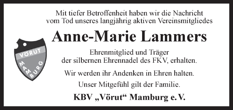 Traueranzeigen Von Anne Marie Lammers Nordwest Trauer De