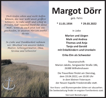 Traueranzeigen von Margot Dörr nordwest trauer de