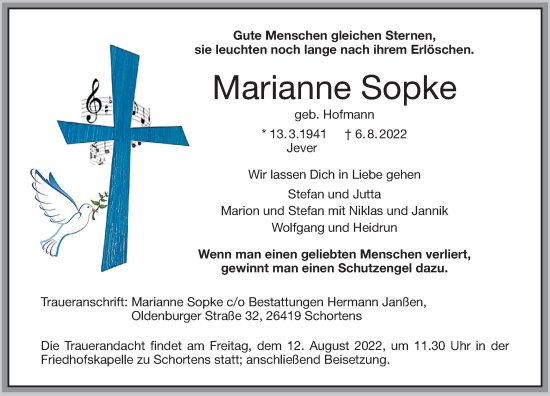 Traueranzeigen Von Marianne Sopke Nordwest Trauer De