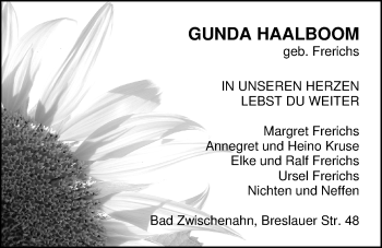 Traueranzeige von Gunda Haalboom von Nordwest-Zeitung