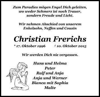 Traueranzeige von Christian Frerichs von Nordwest-Zeitung