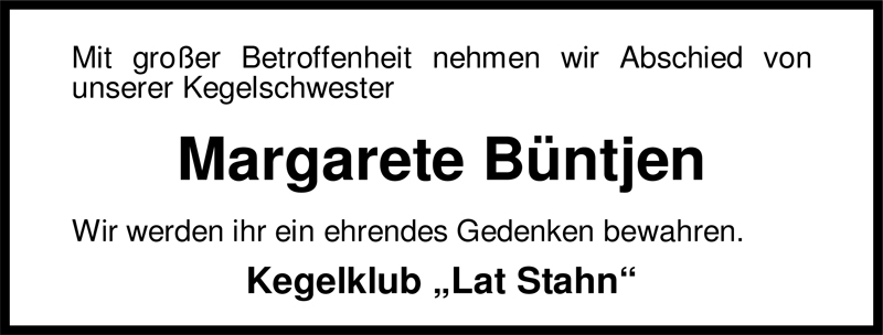  Traueranzeige für Margarete Büntjen vom 02.02.2009 aus Nordwest-Zeitung