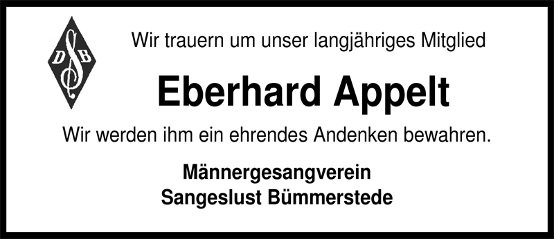  Traueranzeige für Eberhard Appelt vom 09.09.2009 aus Nordwest-Zeitung