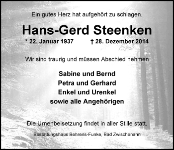 Traueranzeige von Hans-Gerd Steenken von Nordwest-Zeitung