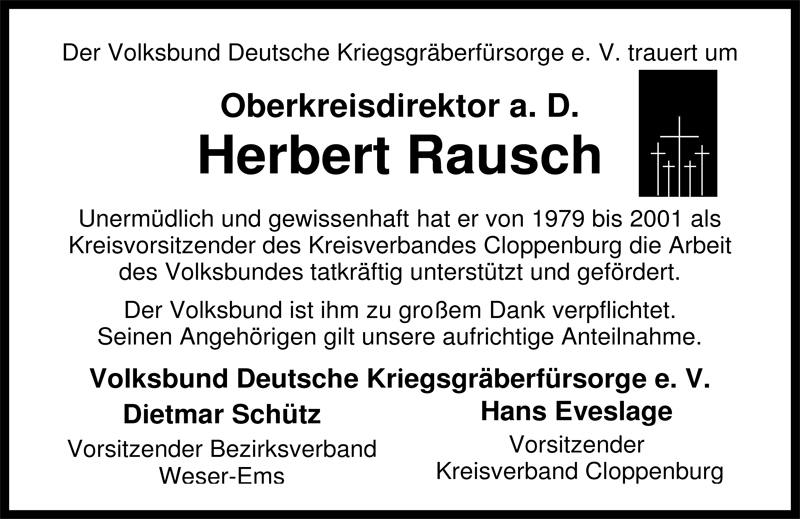  Traueranzeige für Herbert Rausch vom 30.06.2009 aus Nordwest-Zeitung