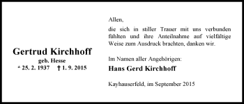Traueranzeige von Gertrud Kirchhoff von Nordwest-Zeitung