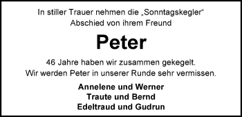 Traueranzeige von Peter Hense von Nordwest-Zeitung