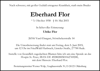 Traueranzeige von Eberhard Flor von Nordwest-Zeitung